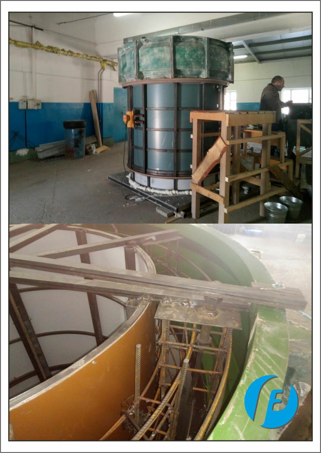 Форма для барабана купола Крупногабаритная комбинированная форма из стеклопластика и стали для литья основания купола (барабана) весом 15 тонн.