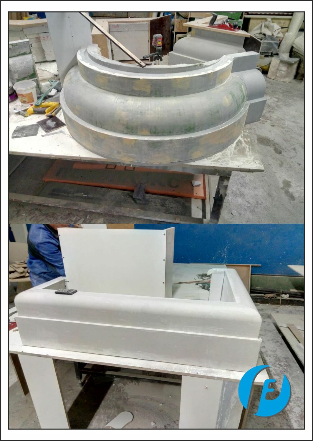 Комплект радиусных и угловых моделей Комплект гипсовых моделей: радиусный карниз и угловой элемент для монтажа на фасаде церкви.