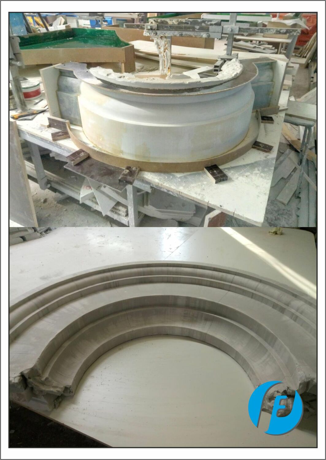 Набор радиусных профилей Набор различных радиусных гипсовых моделей молдингов для декорирования фасада храмовой постройки.