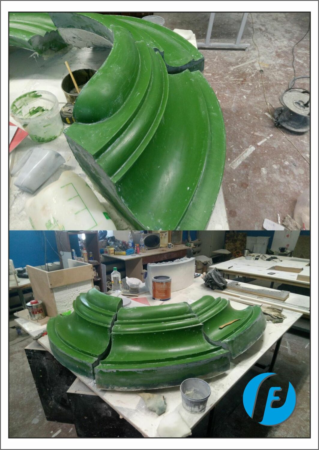 Комплект форм для арочной конструкции Комплект из трех матриц для литья сегментов радиусной арки оконного обрамления из белого бетона.