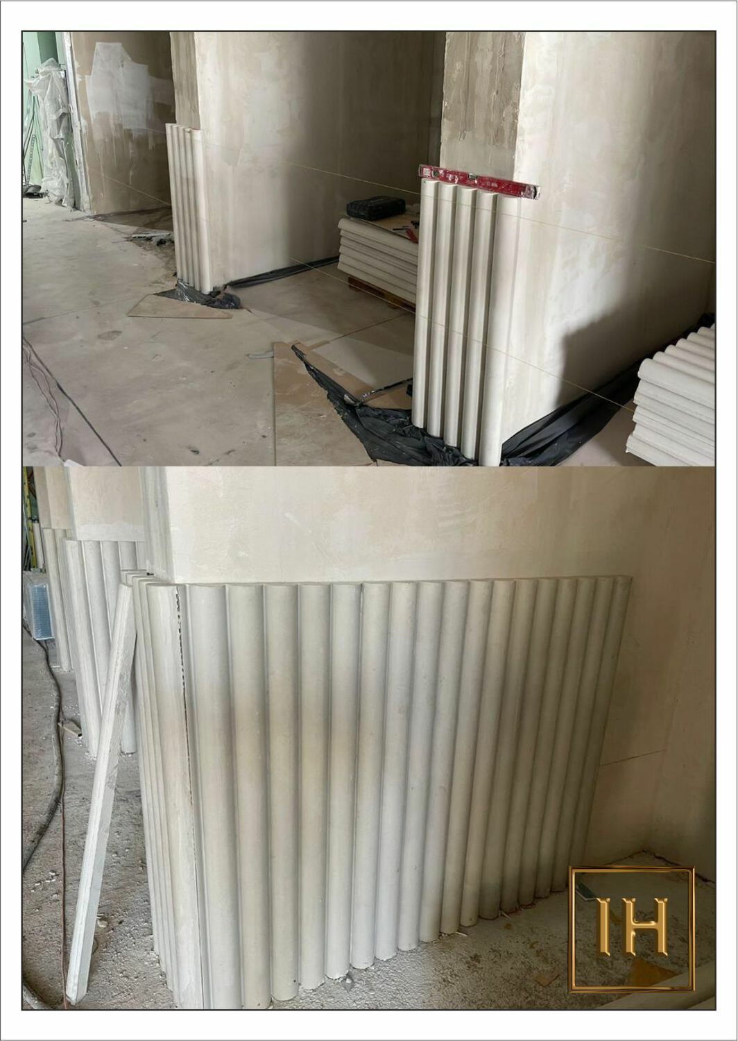 Монтаж первого ряда гипсовых 3D панелей (высота сегмента 1.5 метр) на объекте в Альметьевске	