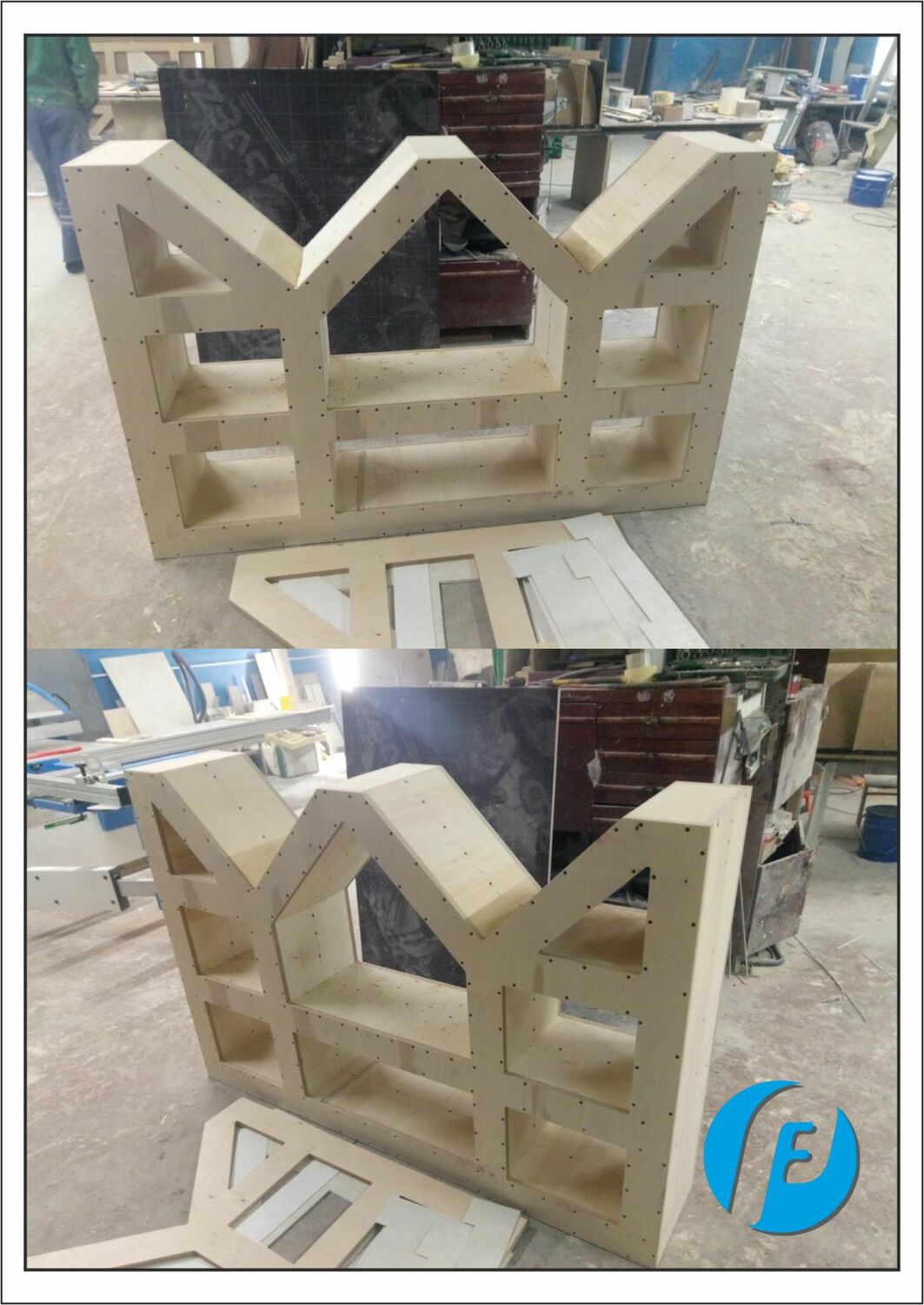 Сборка шкафа Процесс сборки и склейки фрезерованных деталей геометрического шкафа в единую конструкцию.